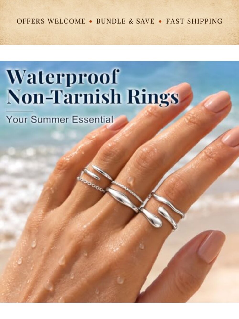 Chunky Stackable Open Ring Set Stainless Steel Silver Plated Adjustable Rings - Picture 3 of 6